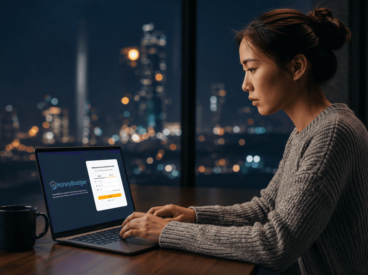 Woman on HoneyBadger Bitcoin portal site.
